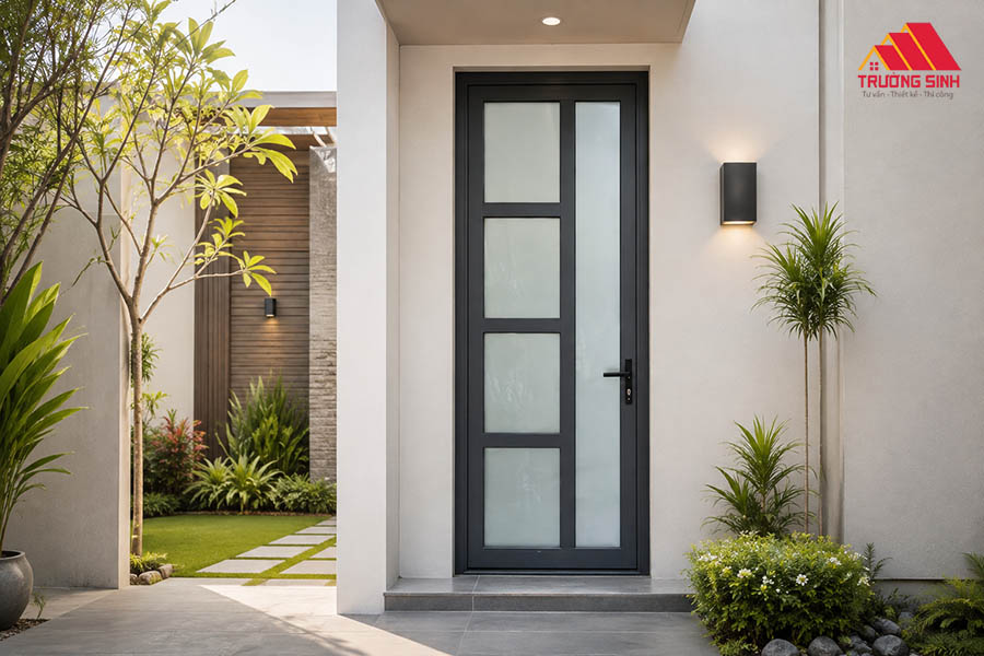 Cửa nhôm 1 cánh chia ô có bề mặt được chia thành nhiều ô kính